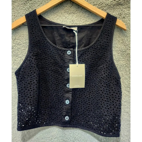 Everlane Tops - Everlane Front Button Eyelet Lace Tank Black Lined Size 4 NWT Boxy Crop Boho